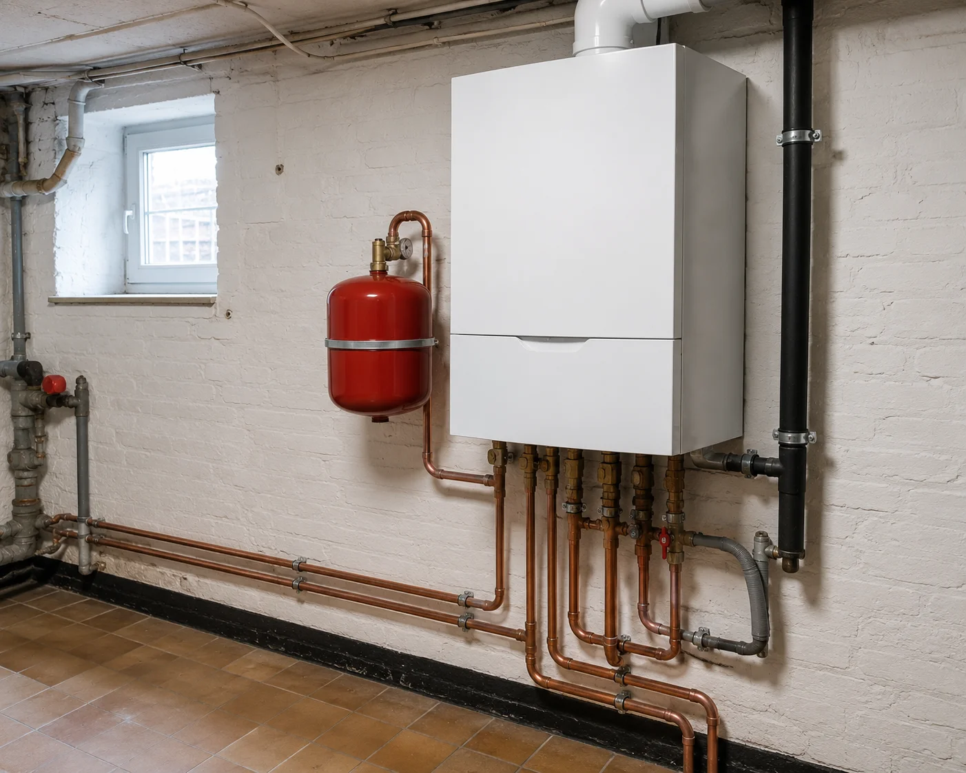 Eingebauter Gas-Brennwertkessel im Technikraum eines Hauses in Warendorf